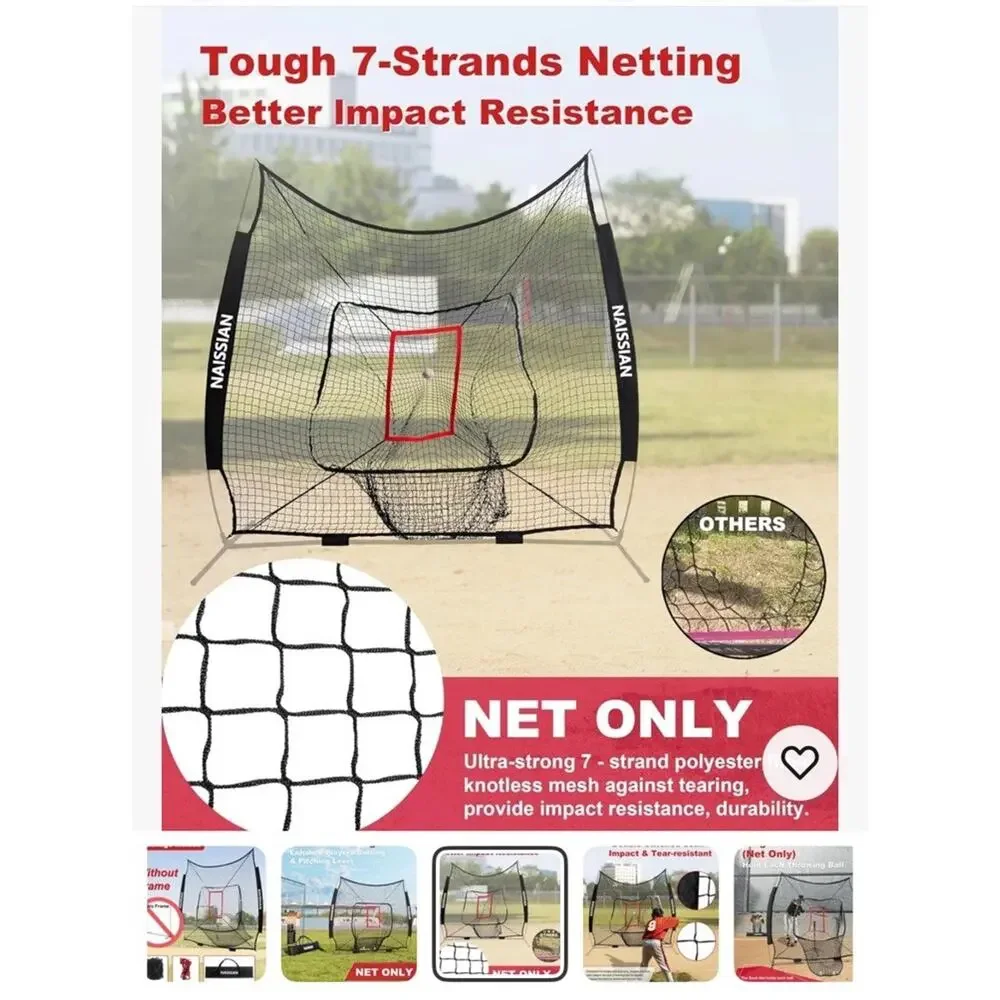 Baseball Batting Cage NET ONLY Adjustable Strike Zone for Kids Practice, 7X7